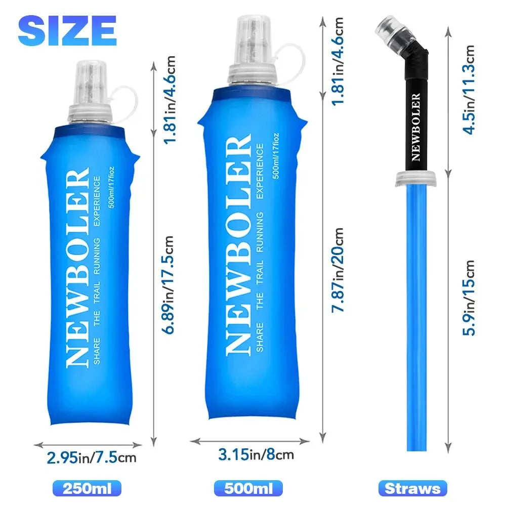 NEWBOLER Collapsible Soft Water Bottle – 250ml / 500ml TPU Foldable Running & Outdoor Flask