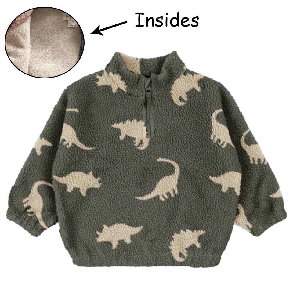 Kids Cartoon Fleece Jacket – Unisex Winter Lambswool Zip-Up Coat (18M–9Y)