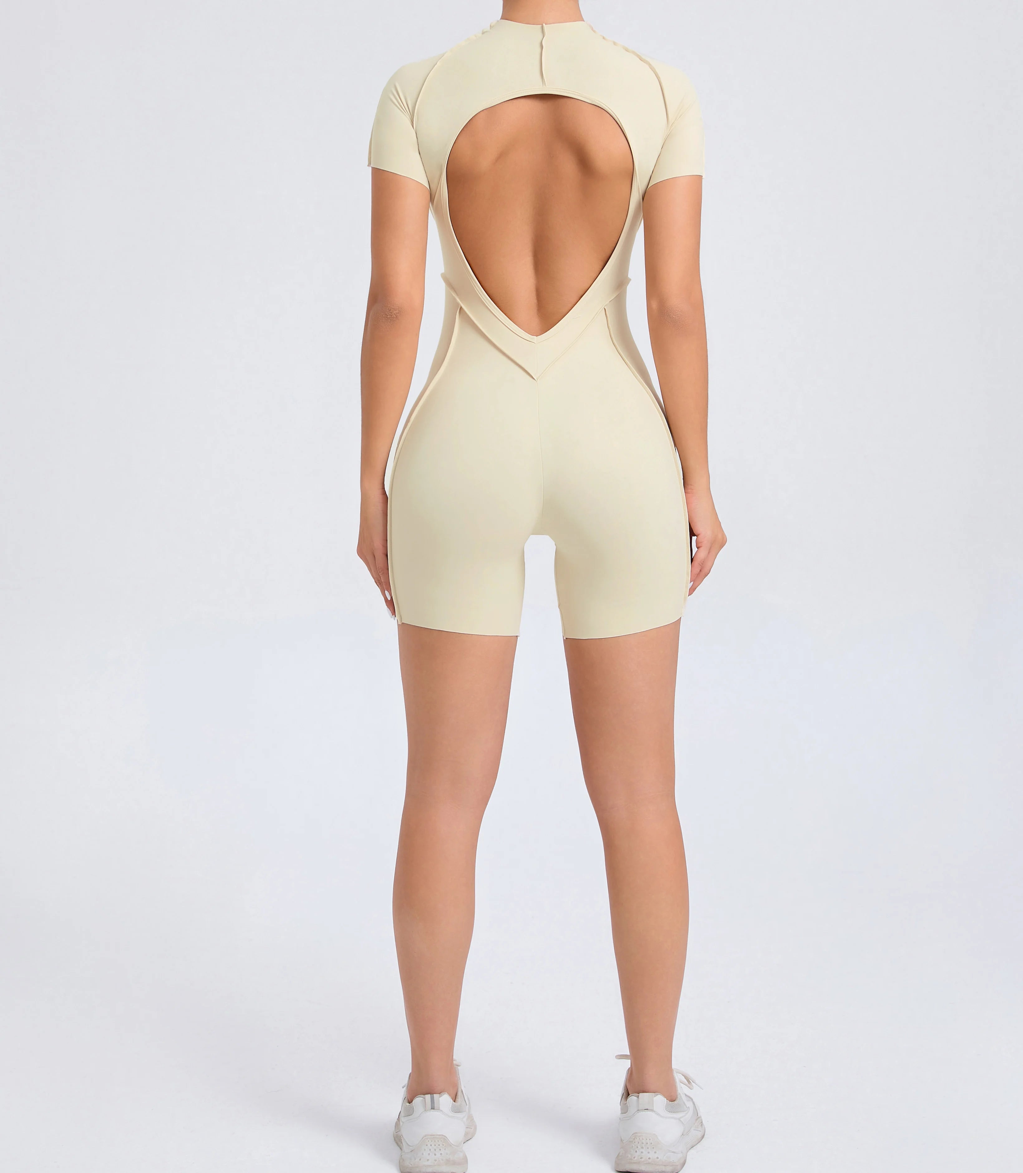Backless Scrunch Booty Short Jumpsuit – Women’s Seamless Gym & Yoga One-Piece