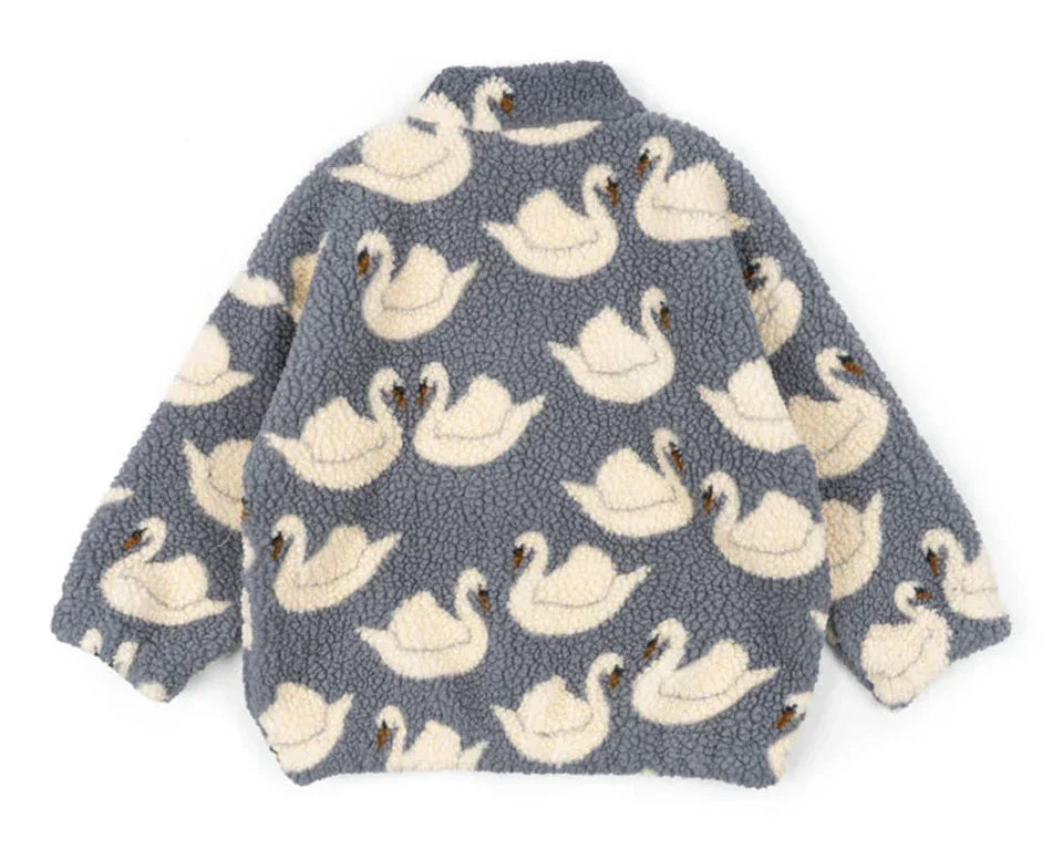 Kids Cartoon Fleece Jacket – Unisex Winter Lambswool Zip-Up Coat (18M–9Y)