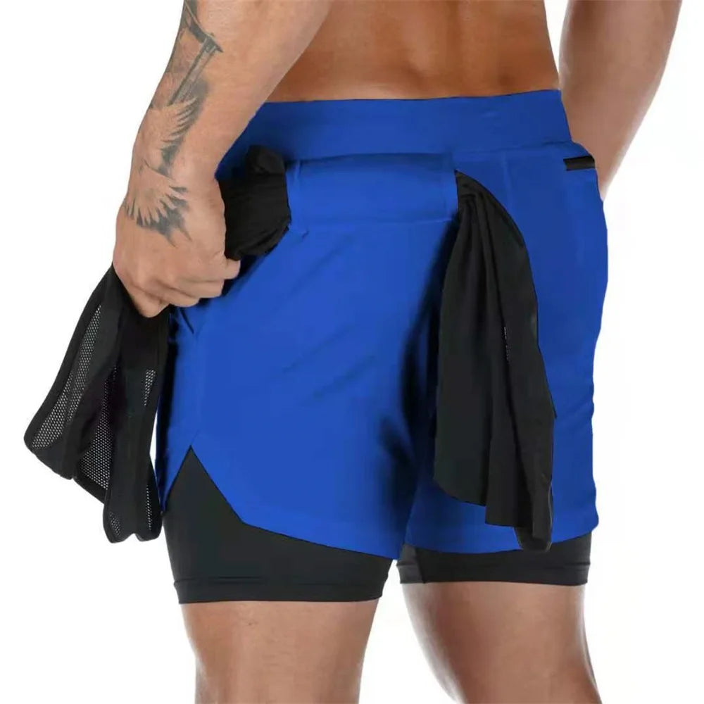 Men’s Double-Layer Camouflage Gym Shorts – Breathable Running & Training Shorts with Hidden Pocket