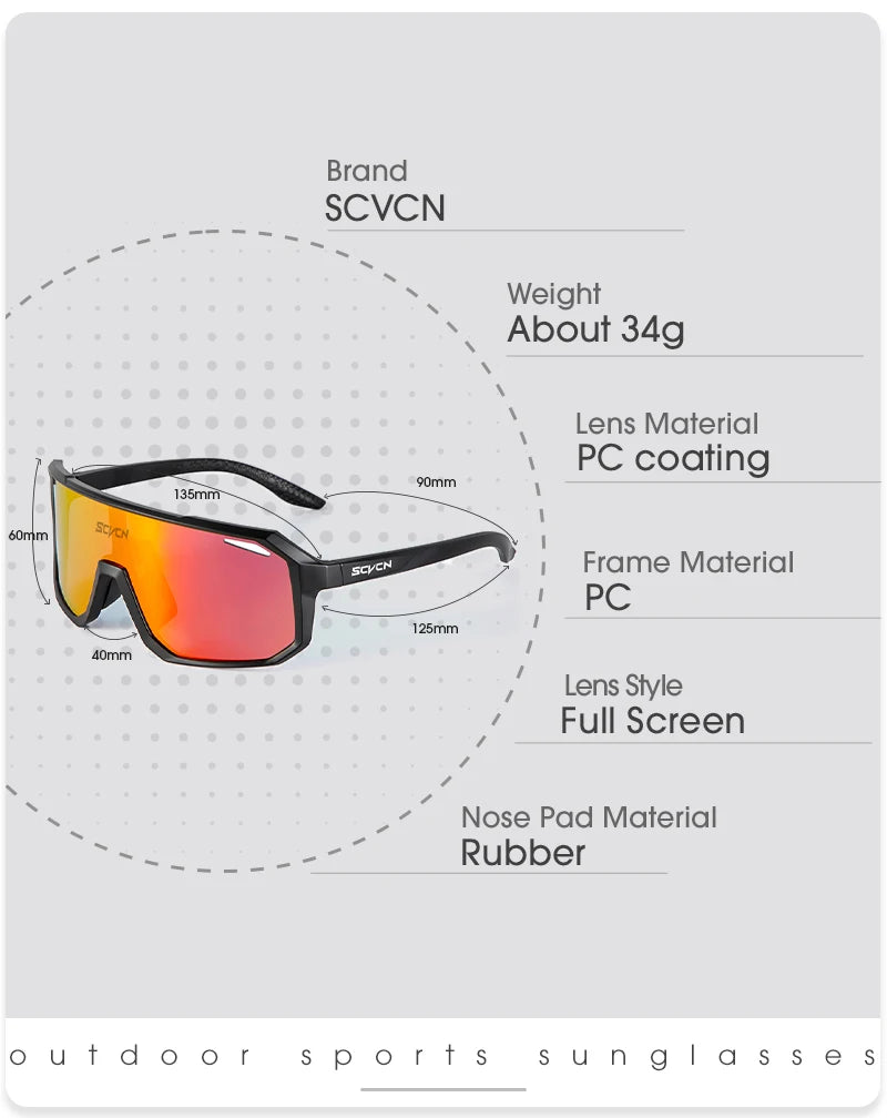 SCVCN Unisex Cycling Glasses – UV400 MTB & Road Bike Sunglasses for Outdoor Sports