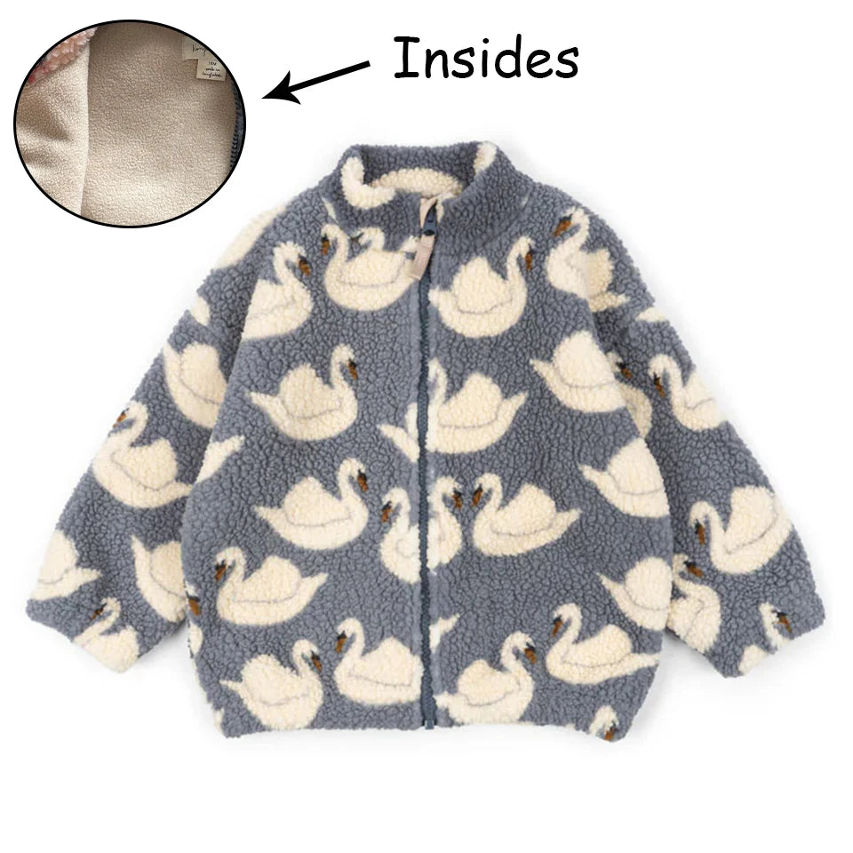 Kids Cartoon Fleece Jacket – Unisex Winter Lambswool Zip-Up Coat (18M–9Y)