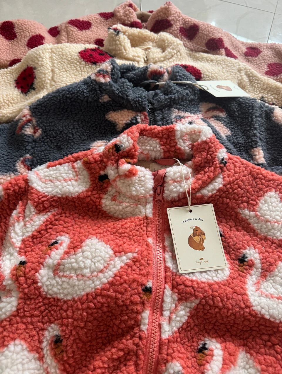 Kids Cartoon Fleece Jacket – Unisex Winter Lambswool Zip-Up Coat (18M–9Y)