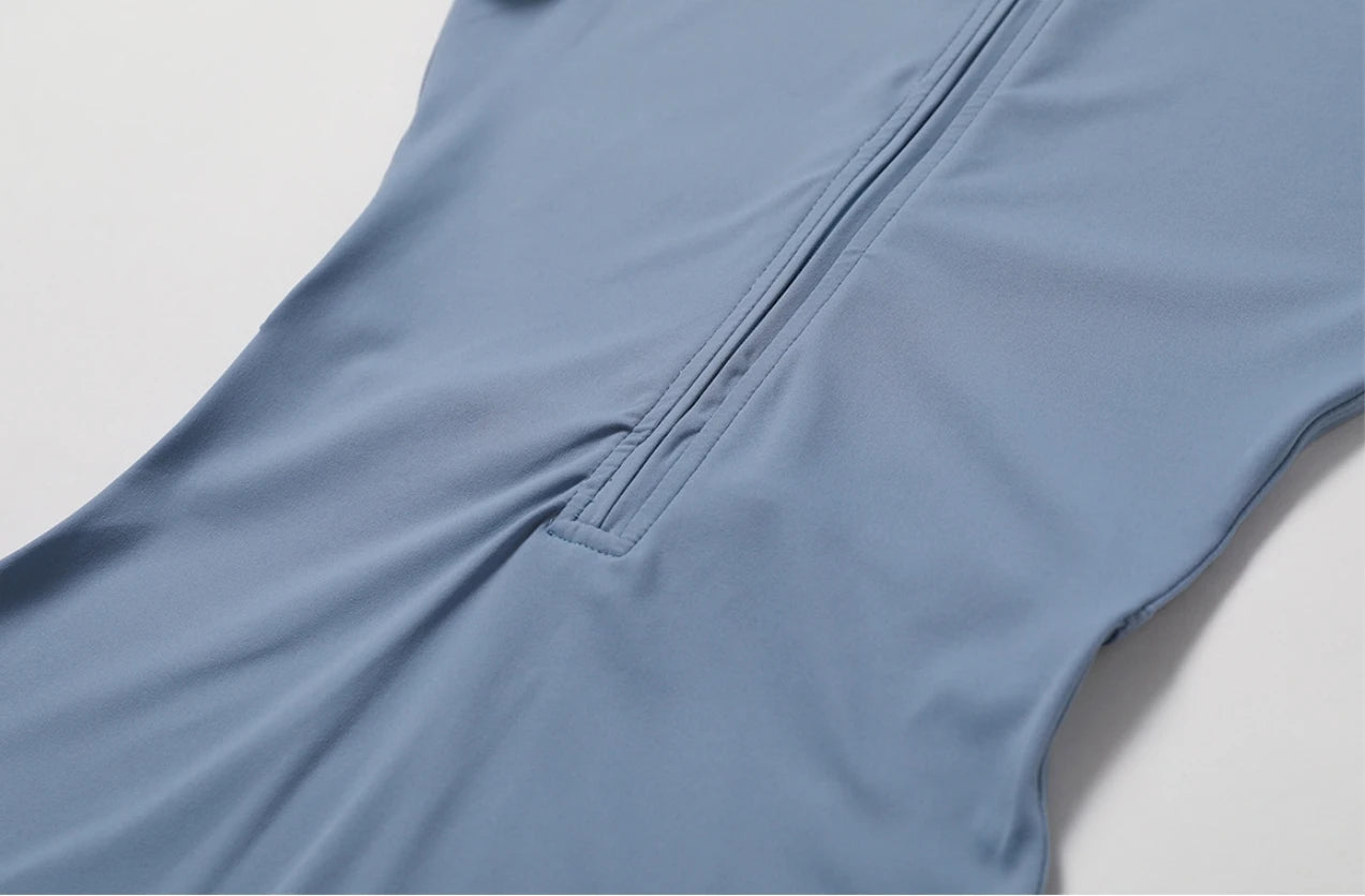 European & American Nude One-Piece Yoga Jumpsuit – Women’s Short Sleeve Fitness Bodysuit with Stand-Up Collar & Half Zipper