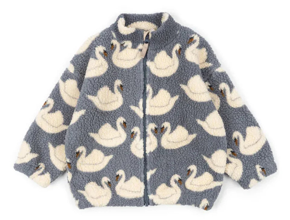 Kids Cartoon Fleece Jacket – Unisex Winter Lambswool Zip-Up Coat (18M–9Y)