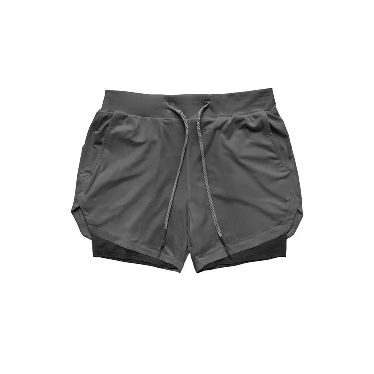 Men’s Double-Layer Camouflage Gym Shorts – Breathable Running & Training Shorts with Hidden Pocket