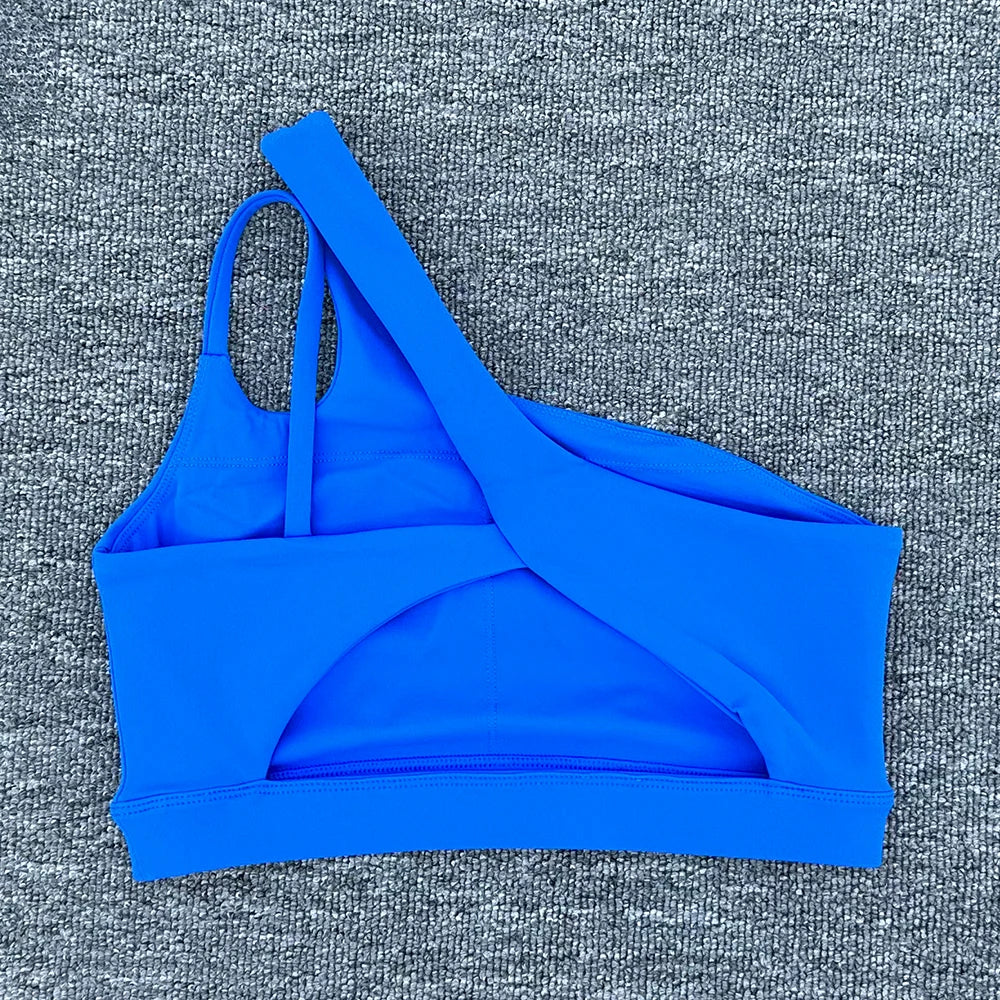 Women’s Shockproof One-Shoulder Sports Bra – Backless Breathable Gym & Yoga Top