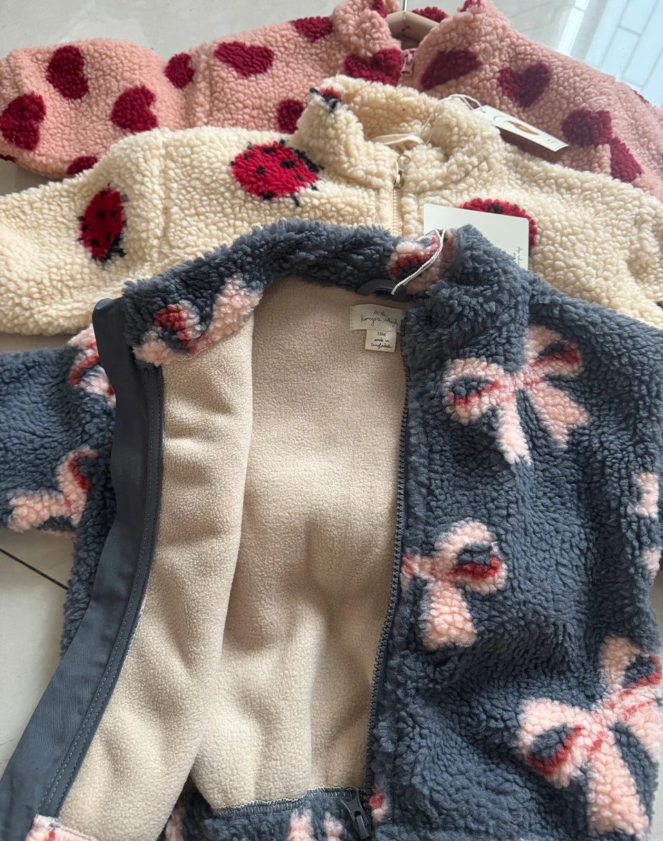 Kids Cartoon Fleece Jacket – Unisex Winter Lambswool Zip-Up Coat (18M–9Y)