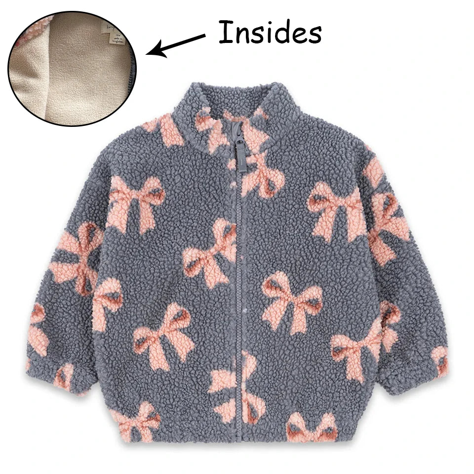 Kids Cartoon Fleece Jacket – Unisex Winter Lambswool Zip-Up Coat (18M–9Y)