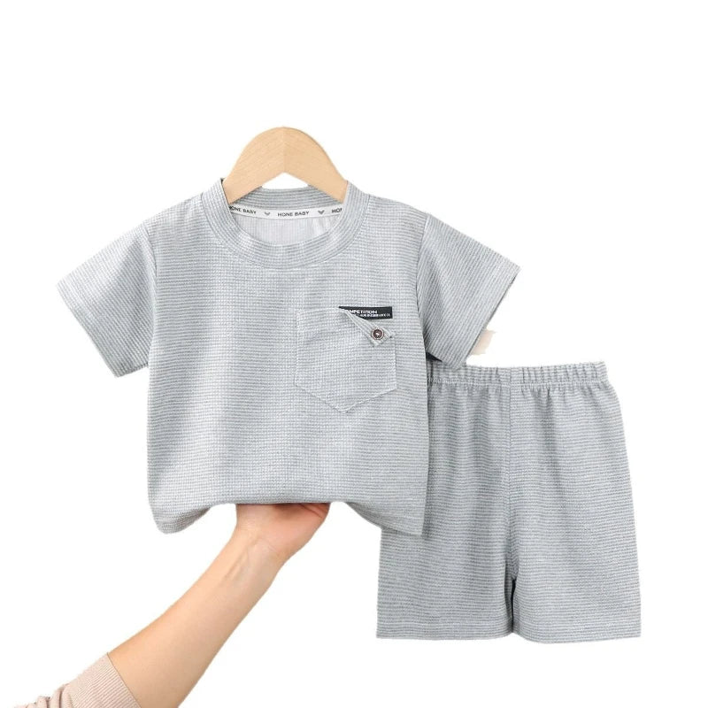 Kids Waffle Knit Summer Set – Unisex Lightweight Short-Sleeve 2-Piece Outfit