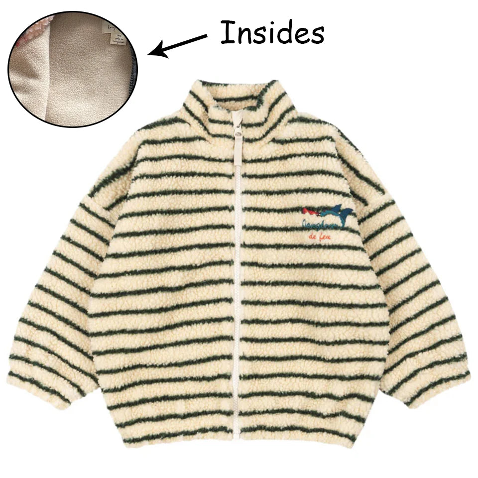 Kids Cartoon Fleece Jacket – Unisex Winter Lambswool Zip-Up Coat (18M–9Y)