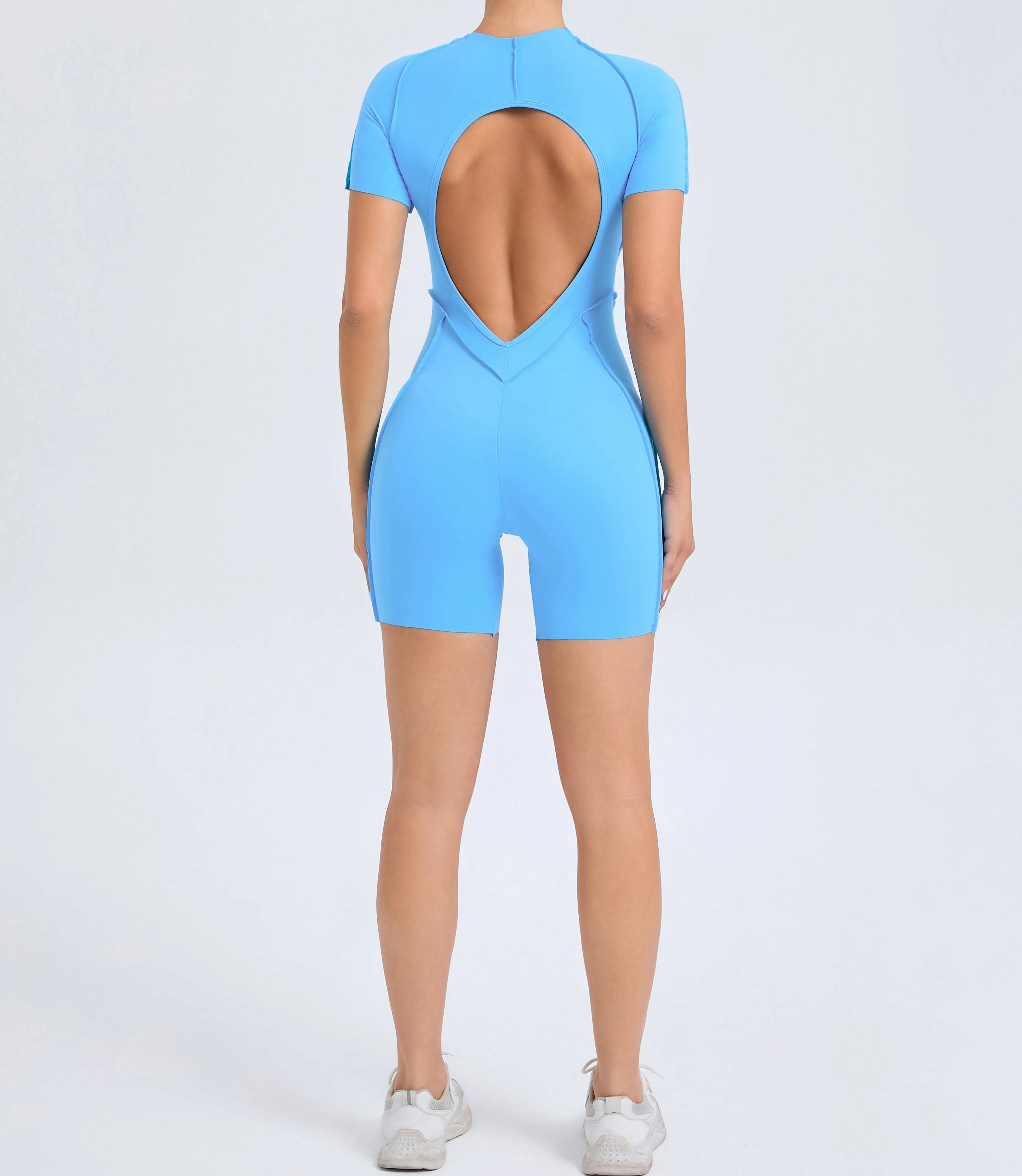 Backless Scrunch Booty Short Jumpsuit – Women’s Seamless Gym & Yoga One-Piece