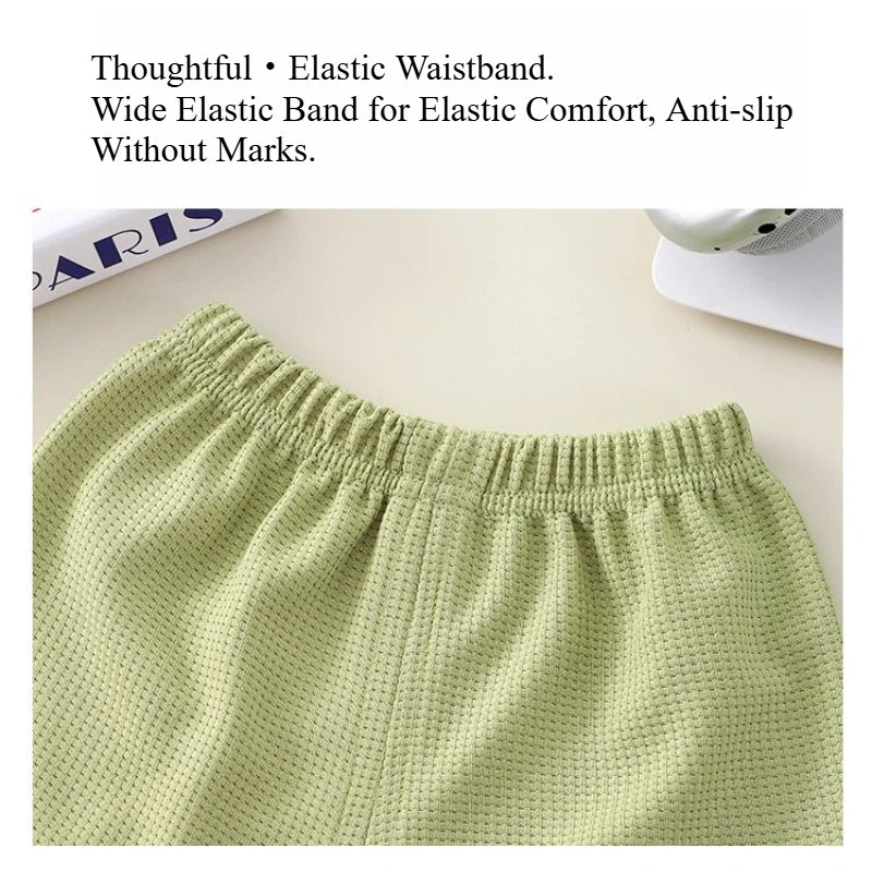 Kids Waffle Knit Summer Set – Unisex Lightweight Short-Sleeve 2-Piece Outfit